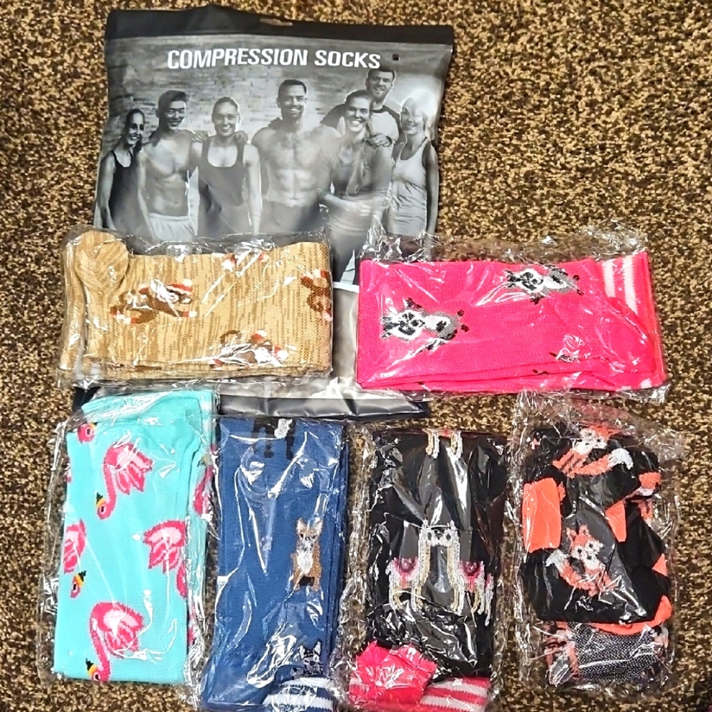 Compression Socks, Assorted Designs & Colors 5 Pairs!